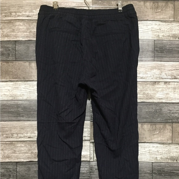 H&M Logg Pinstripe Drawstring Pants Women’s 8 Navy Blue Stretch (Inseam 25) - Picture 7 of 9